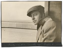 Coughlan wearing hat on deck of the Queen Elizabeth