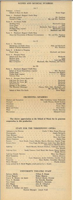Threepenny Opera, University Theatre, April& May 1969