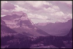 E-37= Looking east from Logan Pass, Glacier Park.  Going to the Sun Mountain  C.W. Cushman